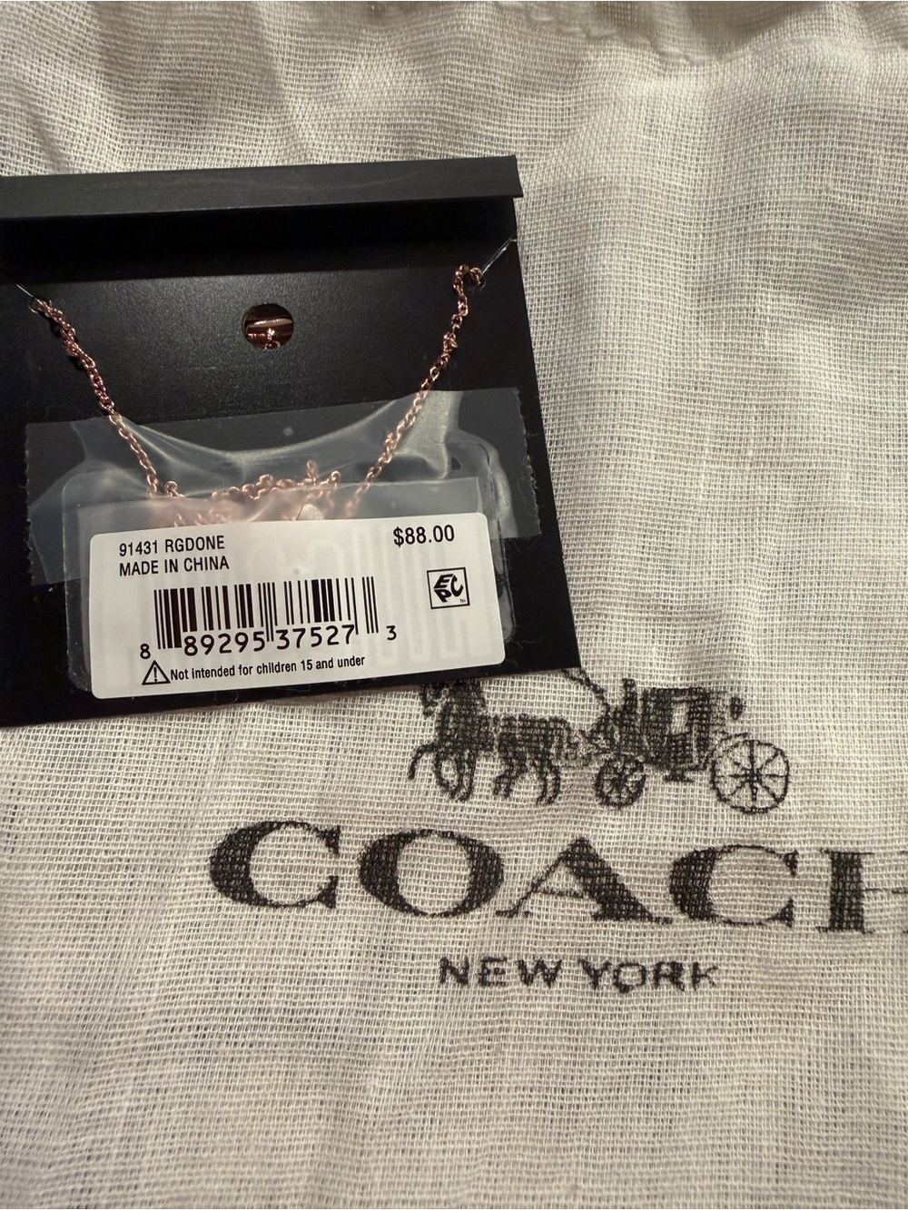 Coach Rose Gold Crystal Bar Necklace with Signature C Charm - Picture 3 of 3